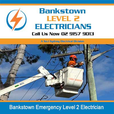 Emergency electrician working on power pole lines in Bankstown