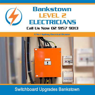 Upgraded electrical switchboard panel mounted on wall with circuit breakers in Bankstown